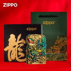 Zippo Rồng Xanh Ngọc Bích Pha Vàng - Phiên Bản Slim Độ