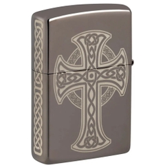 Bật Lửa ZIPPO - Classic -Laser Engraved Celtic Cross Design - Black Ice (Thánh Giá Đen)