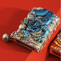 Zippo Rồng Xanh Dương Bạc - Phiên Bản Độ