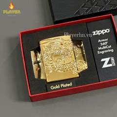 Bật Lửa ZIPPO - Luxury- Armor Red Eyed Dragon 360 Degree Engraving Gold Plate (Rồng Vàng)