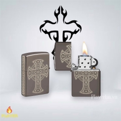Bật Lửa ZIPPO - Classic -Laser Engraved Celtic Cross Design - Black Ice (Thánh Giá Đen)
