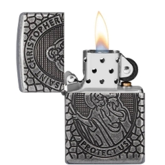 Bật Lửa ZIPPO - Armor - St. Christopher Metal Design (Đức Mẹ Antique Silver)