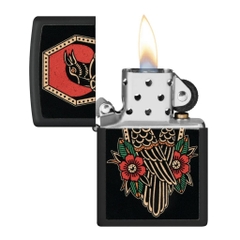 Bật Lửa ZIPPO - Classic - Crow Tattoo Design ( Chim Hoa Đỏ )