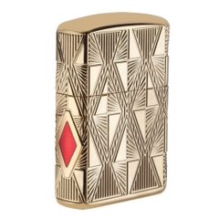 Bật Lửa ZIPPO - Luxury- Armor Diamond Design High Polish Gold Plate (Đá thoi đỏ)