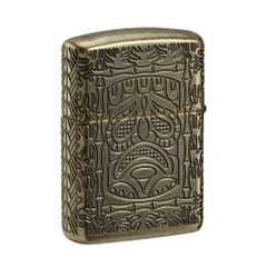 Bật Lửa ZIPPO - Armor®- Tiki Totem Design Armor Antique Brass Pocket Lighter (Vật Tổ Tiki)
