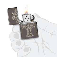 Bật Lửa ZIPPO - Classic -Laser Engraved Celtic Cross Design - Black Ice (Thánh Giá Đen)