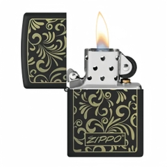 Bật Lửa ZIPPO - Classic - Black Matte Laser Engrave (Đen Lì Khắc Hoa Văn)