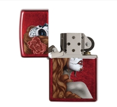 Bật Lửa ZIPPO - Classic - Day of Dead: Girl (Cô Gái Hoa Hồng Đỏ)
