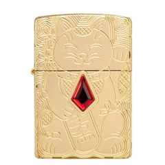 Bật Lửa ZIPPO - Armor - Lucky Cat Design (Mèo May Mắn Đá Đỏ)
