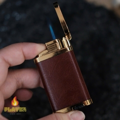 Bật Lửa Khò - Da Nâu - Phiên Bản Nắp Vàng