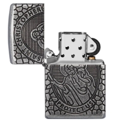 Bật Lửa ZIPPO - Armor - St. Christopher Metal Design (Đức Mẹ Antique Silver)