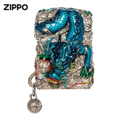 Zippo Rồng Xanh Dương Bạc - Phiên Bản Độ
