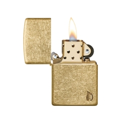 Bật Lửa ZIPPO - Armor®-Tumbled Brass Flame Design (Xi Bụi Vàng)