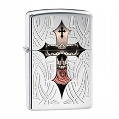Bật Lửa ZIPPO - Classic - Skull Cross (Thánh Giá Đầu Lâu Khắc Hoa Văn)
