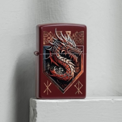 Bật Lửa ZIPPO - Classic -Dragon Shield Design ( Rồng Đỏ Mận)