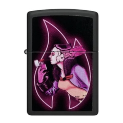 Bật Lửa ZIPPO - Classic - Black Matte Color Image (Cô Gái Windy Lửa Tím)