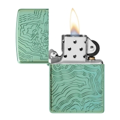 Bật Lửa ZIPPO - Armor -  Map Design (Xanh Lá Mạ Khắc Bản Đồ)