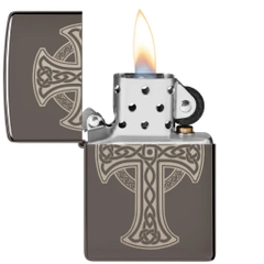 Bật Lửa ZIPPO - Classic -Laser Engraved Celtic Cross Design - Black Ice (Thánh Giá Đen)