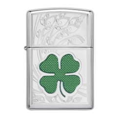 Bật Lửa ZIPPO - Classic - Clover High Polish Chrome (Cỏ Bốn Lá Hoa Văn)