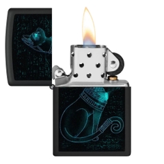 Bật Lửa ZIPPO - Classic - Black Light -Spiritual Cat Design Black Matte (Mèo Ai Cập)