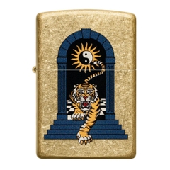 Bật Lửa ZIPPO - Classic - Tiger Tattoo Design- Tumbled Brass (Hổ Âm Dương)