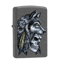 Bật Lửa ZIPPO - Classic - Wolf Skull Feather Design (Đầu Lâu Đội Lông Sói)