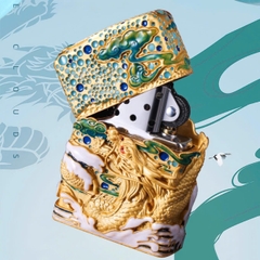 Zippo - Bản Độ - Rồng Vàng Ngọc Xanh