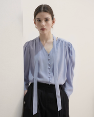 Áo Blouse Puff Sleeve Tie