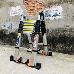 Thang nhôm rút gọn đai đen có bánh xe NiNDA ND-56AIS chữ A 2m8, duỗi 5m6