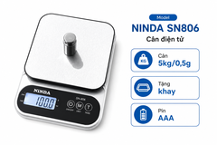 Cân tiểu ly nhà bếp NINDA SN806 5kg/0,5g độ Tặng kèm pin 3A độ chính xác cao dùng cho nhà bếp, quán ăn