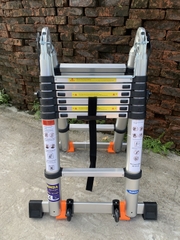 Thang nhôm rút gọn đai đen có bánh xe NiNDA ND-44AIS chữ A 2m2, duỗi 4m4