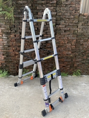 Thang nhôm rút gọn đai đen có bánh xe NiNDA ND-50AIS chữ A 2m5, duỗi 5m