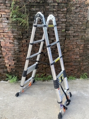 Thang nhôm rút gọn đai đen có bánh xe NiNDA ND-64AIS chữ A 3m2, duỗi 6m4