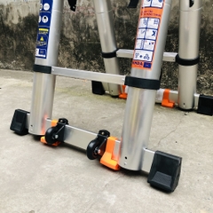Thang nhôm rút gọn đai đen có bánh xe NiNDA ND-56AIS chữ A 2m8, duỗi 5m6