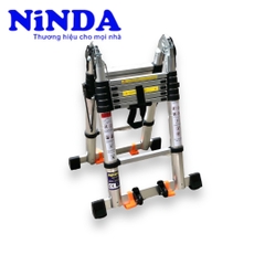 Thang nhôm rút gọn đai đen có bánh xe NiNDA ND-38AIS chữ A 1m9, duỗi 3m8