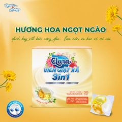 Viên giặt xả Clara  3in1 - Hương hoa ngọt ngào - Hộp 30 viên