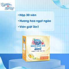 Viên giặt xả Clara  3in1 - Hương hoa ngọt ngào - Hộp 30 viên