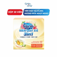 Viên giặt xả Clara  3in1 - Hương hoa ngọt ngào - Hộp 30 viên