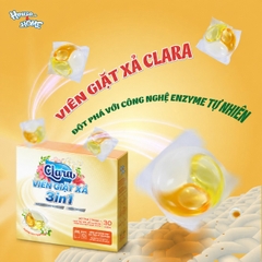 Viên giặt xả Clara  3in1 - Hương hoa ngọt ngào - Hộp 30 viên