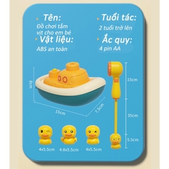 Đồ chơi tắm vịt cho em bé, với đầu vòi hoa sen có 4 chế độ phun nước khác nhau