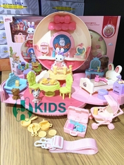 Đồ Chơi Balo Hình Chiếc Bánh Donut Biến Hình Ngôi Nhà Búp Bê Thỏ Đáng Yêu kèm nhiều phụ kiện Cho Bé Gái
