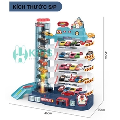 Bãi đỗ xe gara ô tô 5 tầng kết hợp đường đua có nhạc kèm sẵn 8 ô tô nhiều màu sắc cho bé