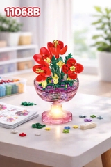 Bộ Xếp Hình Cốc Hoa Phát Sáng Khay 6 Hộp – Lắp Ráp Chậu Hoa Mini Có Đèn