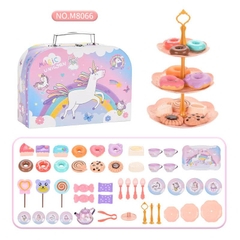 Bộ Đồ Chơi Tiệc Trà Bánh Ngọt Unicorn Vali Ấm Chén Cho Bé
