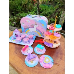 Bộ Đồ Chơi Tiệc Trà Bánh Ngọt Unicorn Vali Ấm Chén Cho Bé