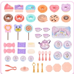 Bộ Đồ Chơi Tiệc Trà Bánh Ngọt Unicorn Vali Ấm Chén Cho Bé