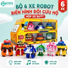 Bộ 6 Xe Robot Biến Hình Đội Cứu Hộ Poli – Hộp Xe Buýt