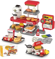 Quầy tính tiền đồ ăn nhanh cho bé 71 chi tiết – bộ đồ chơi bán hàng hamburger khoai tây chiên siêu thật