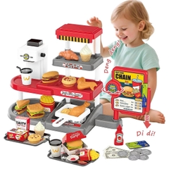 Quầy tính tiền đồ ăn nhanh cho bé 71 chi tiết – bộ đồ chơi bán hàng hamburger khoai tây chiên siêu thật