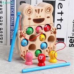 Bộ Đồ Chơi Câu Cá Nam Châm Bằng Gỗ Khay Hình Ếch Cho Bé